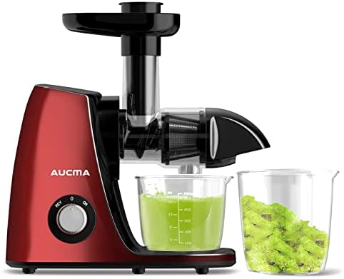 Aucma Slow Juicer Machine, Cold Press Juicer with Quiet Motor and Reverse Function, Masticating Juicer Machine with Brush Recipes, Juicer Extractor for High Nutrient Fruit Vegetable Juice (Classic Red)