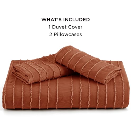 Bedsure Striped Boho Duvet Cover King Size - Tufted Boho Bedding Set, 3 Pieces Shabby Chic Home Bedding for All Seasons, Includes 1 King Duvet Cover & 2 Pillowcases (Terracotta, 104" x 90")