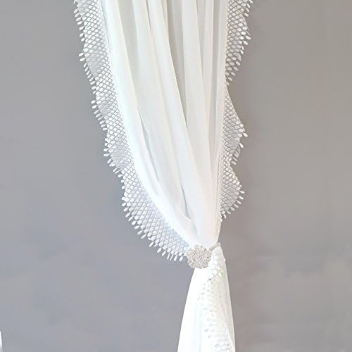 DriftAway Ava Lace and Crochet Trim Voile Sheer Window Curtains Rod Pocket 2 Panels Each 42 Inch by 84 Inch Off White