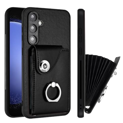 Coque Samsung S24 FE QIWEIQING Étui Rabat Cuir Noir