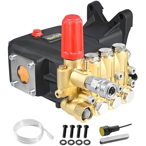 TOOLCY Pressure Washer Pump 3600-4400 PSI Max, 4 GPM Triplex Plunger Pressure Pump, Horizontal 1 inch Shaft Gas Power Washer Pump with Pressure Adjustment Unloader, Direct Drive Cover