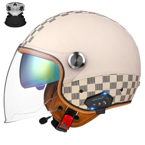 AKPHBKFG Casco Abierto con Bluetooth para Moto, Casco Jet de Moto, con Visera Solar, homologado ECE, Cascos de Moto con Bluetooth, para Hombres y Mujeres F,XL=60-62CM