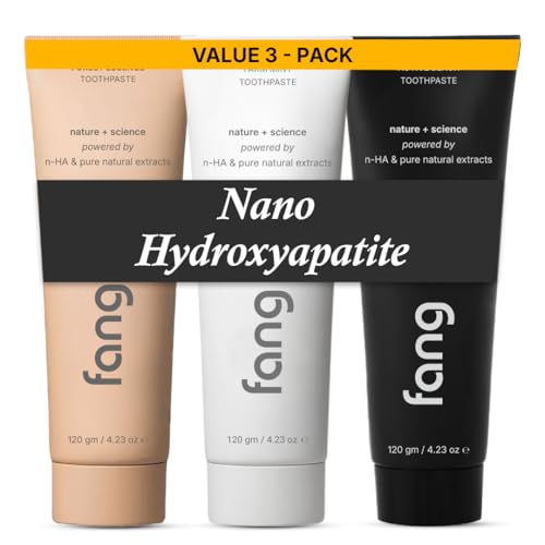 Image of Fang Toothpaste Combo Pack of 3 - Fluoride Free Hydroxyapatite Toothpaste for Teeth Whitening, Sensitive Teeth & Cavity Protection | SLS & Chemical Free, Organic Vegan - Mint, Forest & Charcoal