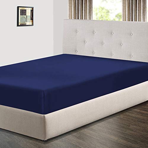Plain Dyed Cotton Blended Fitted Sheet Bed Sheets For Mattress With And Matching Pillow Cases (NAVY, SINGLE)