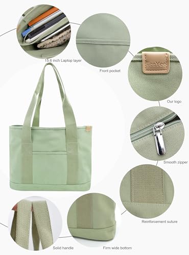 Image of TeeYee 16oz Canvas Tote Bag Casual Multi pockets Handbags Large Capacity Shopping Shoulder Bag with Pocket Bags Work Purses