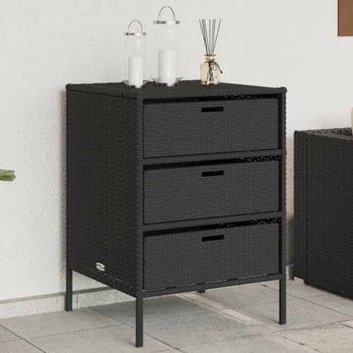 Xichuzi Armario de almacenaje de jardín ratán PE Negro 55x59x80 cm, Armario Exterior Escobero, Mueble Exterior Almacenaje, Armario Exterior Jardin, Muebles Jardin Exterior - 365551