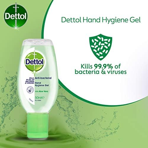 Dettol Hand Sanitiser Gel with Aloe Vera, Multipack of 12 x 50ml (Packaging May Vary)