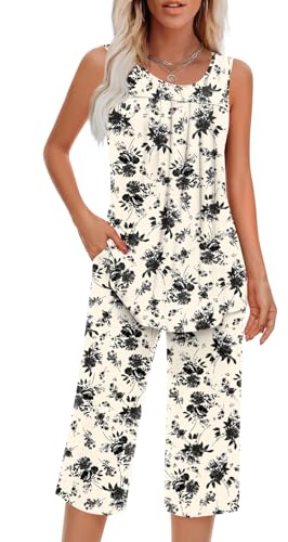 Image of Findsweet Women Pajamas Sets Loungewear Soft Sleepwear Two Piece Summer Sleeveless Pjs Tank Top Pants with Pocket S-4XL