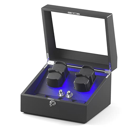 Alphawin Watch Winder 4 For Automatic Watches, Automatic 4 Watch Winders With 4 Storage Display Anti-Magnetic Watch Winder Box For Men/Women's Mechanical Watches Carbon Fiber #TOP29