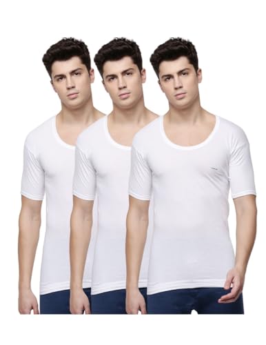 Image of Dollar Lehar Men Combed Cotton Round Neck with Sleeve Vest -White
