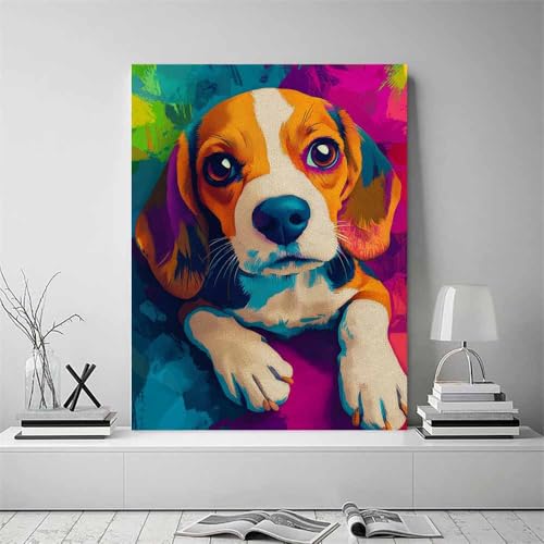 Art contemporain Chiot Beagle pop coloré orange pour une ambiance joyeuse