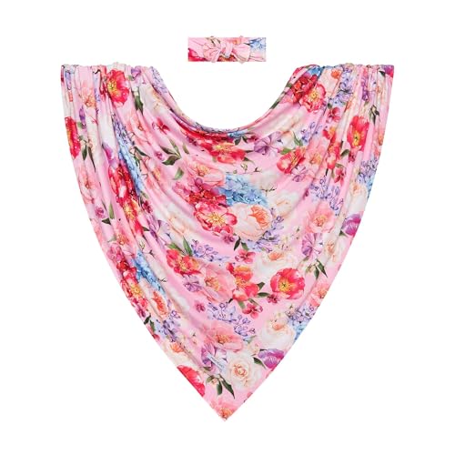 Posh Peanut Baby Swaddle Blanket and Matching Headwrap Set for Girls