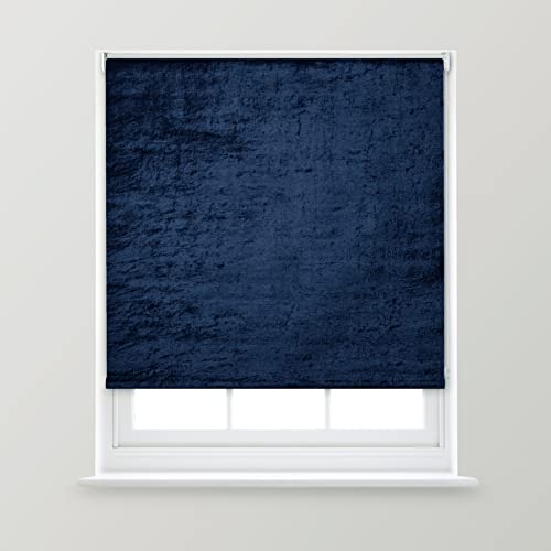 A.Unique Home Premium Trimmable Thermal Crushed Velvet Roller Window Blind in a Variety of Colours and Sizes Ideal for any Room - 2FT - Navy - 60cm (W) x 170cm (L) | 23.6" (W) x 66.9" (L)