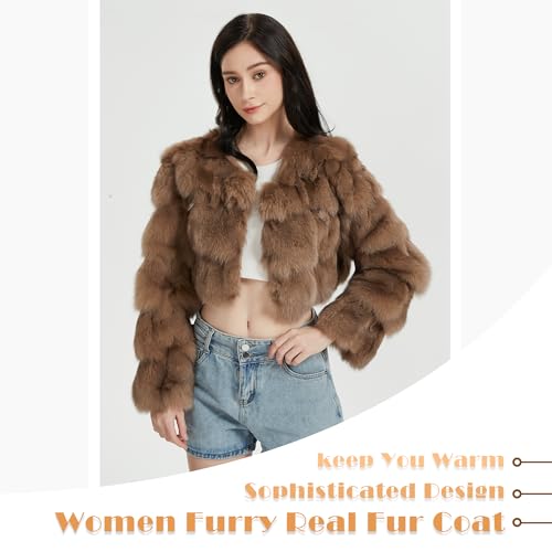 Women's Real Fox Fur Coat Thick Warm Fur Jacket Winter Fuzzy Outerwear Fluffy Short Coat4