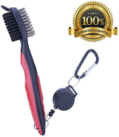 YiwerDer Golf Club Brush Groove Cleaner, with 2 Ft Retractable Zip-Line Aluminum Carabiner, for Golf Shoes/Golf Club/Golf/Golf Groove, Easily Attaches to Golf Bag