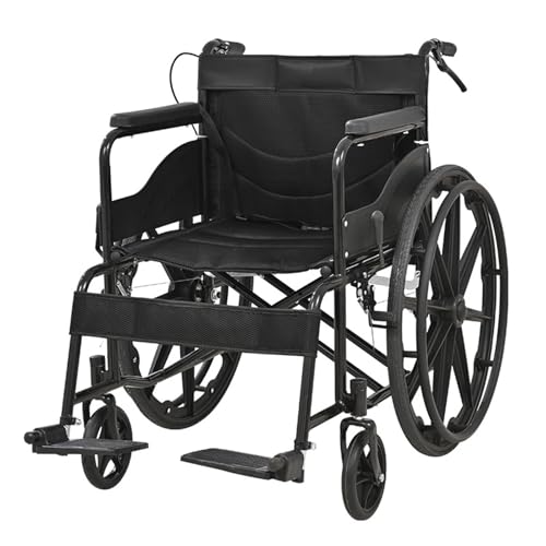 軽量折りたたみ車椅子, ブラック, カーボンスチール製, 86x90x25cm, ワンタッチ折りたたみ, 4輪ブレーキ付き, 洗濯可能シート, コンパクト収納, 高齢者用
