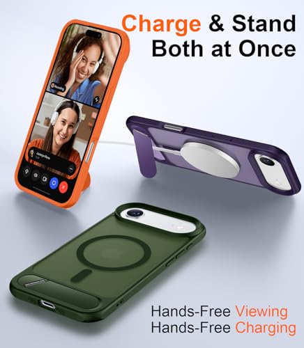 Image of Designed for iPhone Air Case, [Built-in Invisible Kickstand][Compatible with MagSafe][Military Grade Shockproof] Slim Translucent Matte Phone Case 6.5 inch (Green)