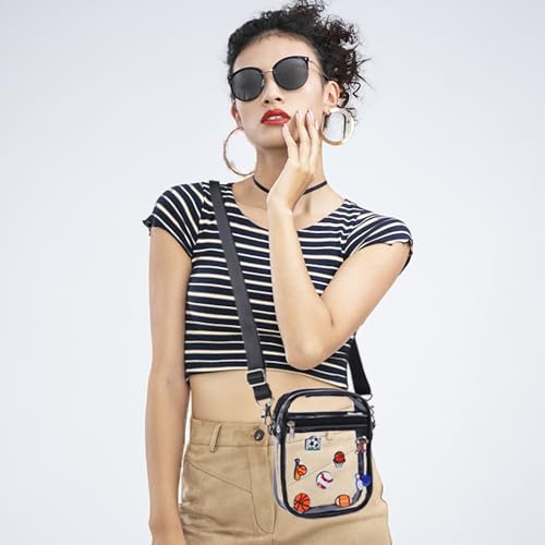 Clear Stadium Bag, Clear Crossbody Purse Bag with Stylish Design (Black)
