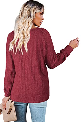 Womens Sweaters Pullover Shirts Long Sleeve For Fall Red L #TOP2