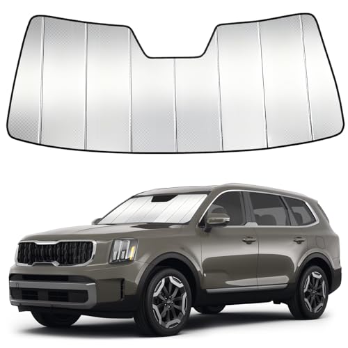LungsiMotor Windshield Sun Shade Custom Fit for Kia Telluride 2020-2025 2026, Accordion Folding Thick Window Sunshade Block Heat 99% UV Rays Sun Visor Keep Cooler Car Accessories