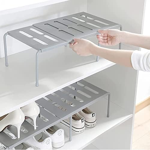 UNQMAG Expandable Kitchen Cupboard Organiser 36-69cm Adjustable Kitchen Storage Rack Organiser Cabinet Shelf for Bathroom, Kitchen, Makeup Storage, Desk (Gray)