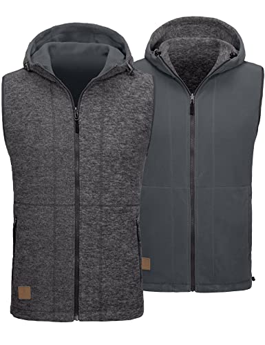 Little Donkey Andy Men's Reversible Fleece Vest Lightweight Warm Sleeveless Jacket With Hood For Hiking Walking Travel Charcoal Gray 2Xl #TOP28