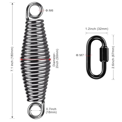 SELEWARE Heavy Duty Swing Springs for Hammock Chair, Porch Swing, Hammock Stands Mount, Innovative Conical Shape & Double Closed Ring Design Up to 400 lbs, w/Locking Carabiners(2 Pack)