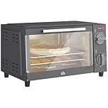 HOMCOM Mini Oven, 9L Countertop Electric Grill, Toaster Oven with Adjustable Temperature, Timer, Dishwasher Safe Baking Tray and Wire Rack, 750W, Grey