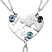 INBLUE Personalisierte Halskette für Männer/Frauen, Paar-/Freundschaftskette für 2/3/4/5 Teile, Schwarz/Silber Herz-Puzzle-Teile-Halsketten-Sets, Name/Text-Gravur Edelstahl-Halskette (3 Stück+Stein)