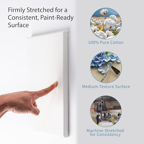 Bianyo 11x14 Inch Stretched Canvas for Painting – 7 Pack, 100% Cotton, Triple Primed & Acid-Free, Heavy-Duty Wood Frame, Blank Canvas for Acrylic, Oil, Watercolor & Mixed Media by Bianyo - Image 2