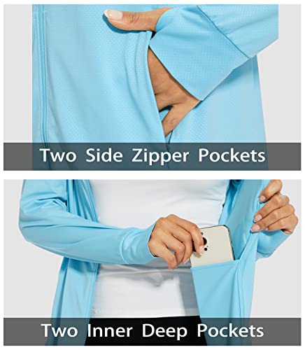 Long Sleeve Jackets Women Athletic Jackets Women Summer Jackets Uv Jackets Workout Jackets Running Jackets Women Jackets Rash Guard Sun Jackets Light Blue #TOP4