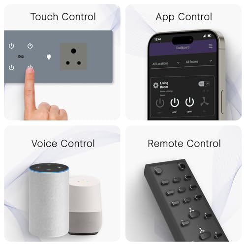 Image of IOTICS Smart Wifi Switch Board: 6 x Switch & 1 x Smart Plug Module. Touch Control, Remote, App Control. Voice Control with Alexa & Assistant. Smart Touch Switch For Home Automation (Grey)