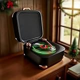 Design vintage : esthétique rétro classique avec un disque en vinyle rotatif, alliant nostalgie et technologie moderne.