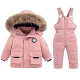 BYFRI 2PCS Girls Snow Suits Toddler Hooded Down Jacket & Ski Bib Pants Set Baby Snowsuit Infant Winter Overall...