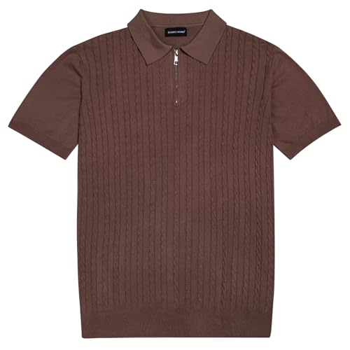 Camiseta polo para hombre Barry.Wang de punto cable, cierre parcial, manga corta, cuello texturizado y ribeteado, estilo casual para verano y golf miniatura 6