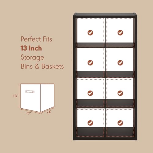 Image of Furinno Cubicle Record Player Stand, 8-Cube Record Storage, Dark Oak | Vinyl Storage, 1.2 inchInch Extra Thick, Open Back Media Shelf for CD DVD Bluray Game Disc, for Living Room, Home Office