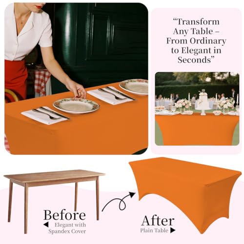 Fulliris 6FT Spandex Tablecloth (72"x30") – Stretch Fitted, Wrinkle-Free & Reusable Cover for Wedding, Party, Banquet, Holiday & Event Decor (Orange, 6 ft - 2 Pack) by Fulliris - Used condition - Image 3