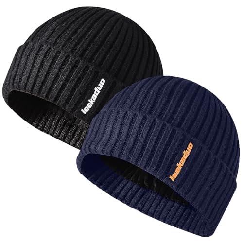 JFAN Wintermützen Warm für Herren Damen Strickmützen mit Fleecefutter mütze Rollmütze Warm Unisex Beanie Mütze,Schwarz + Marineblau Einheitsgröße