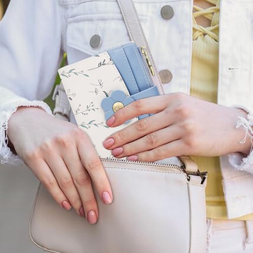 Image of Farcauo Small Floral Womens Wallet Cute Wallets for Women Thin Blue Women's Wallet Kawaii Flower Card Wallets for Women Ladies