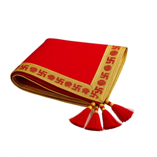 Image of CHITRASHILA Premium Red Velvet Pooja Aasan Cloth | Chowki Aasan Kapda Mat for Puja Table, Puja Home Mandir and Temple (Pack of 2) (18 * 18)