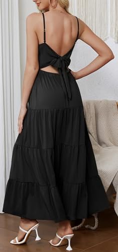Image of Women's Summer Flowy Tiered Maxi Dress Elegant Spaghetti Strap with Ruffled Skirt Beach Vacations Parties