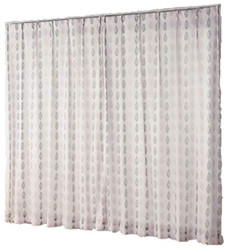 リーフ柄レースカーテン ホワイト×ピンク×グレー 2枚組セット 遮熱 遮像 見えにくい 透けない (幅100×高さ183cm)