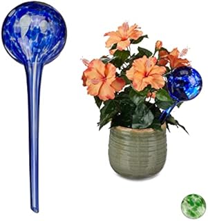 Relaxdays Watering Globes, Regulated Plant Irrigation for Office & Holiday, Glass, Ø9 cm, Blue, Set of 2