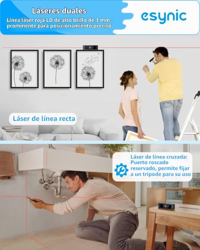 Miniatura 8 de Esynic Inclinometro Digital 4x90 Nivel Digital Con Base Magnética, Buscador De Ángulos Recargable Tipo-C Con Doble Lcd Para Carpintero, Aleación De Aluminio Transportador De 3 Unidades Mm M