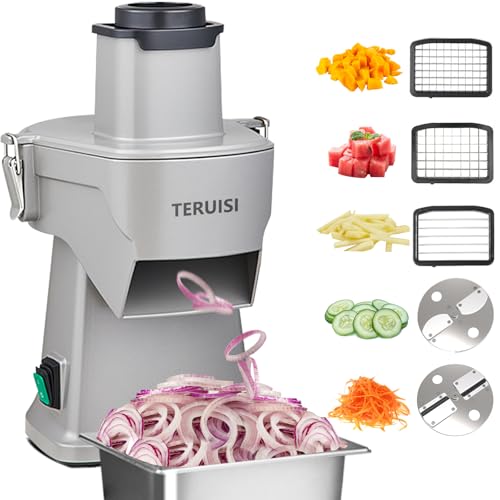 TERUISI 4-in-1 Electric Vegetable Chopper, 200W Commercial Vegetable Slicer Food Processor, Veggie Food Cutter with Slicing Shredding Dicing and Striping Function for Commercial Home Use