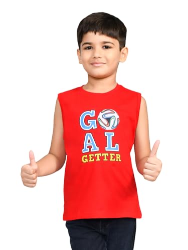 Image of Lux Cozi Printed Round Neck Sleeveless Cotton T-Shirt for Boys | Prints May Vary |