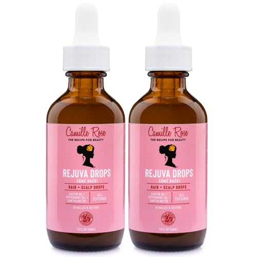 Camille Rose Rejuva Drops, Come Back Hair + Scalp Serum 2-Pack – Castor Oil, Saw Palmetto, Lavender, Peppermint Oil for Rejuvenating Hair and Scalp Care, 1.9 Fl Oz Ea