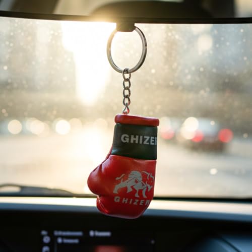 GHIZER Mini Boxing Gloves Keychain – Premium PU Leather, Realistic Design, Durable Metal Ring, Sports Lover Gift, Gym Bag Accessory, Car Mirror Hanging Decoration for Men & Women (Red and Black) - Thumbnail 5