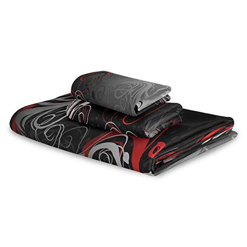 Oyihfvs Red Black Grey Floral Leaf Swirl Abstract Background Set Of 3 Highly Soft Absorbent Towels, 1 Bath Towel, 1 Hand Towel, 1 Face Washcloth Print For Spa Bathroom Hotel Kitchen Beach Gym #TOP7