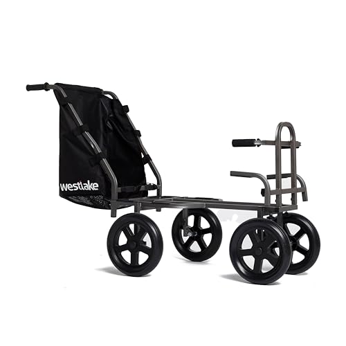 WESTLAKE Hercules Match Barrow with Solid Puncture Proof Wheels & Rear Carry Compartment Trolley Cart Wheelbarrow Angling & Fishing Equipment Black